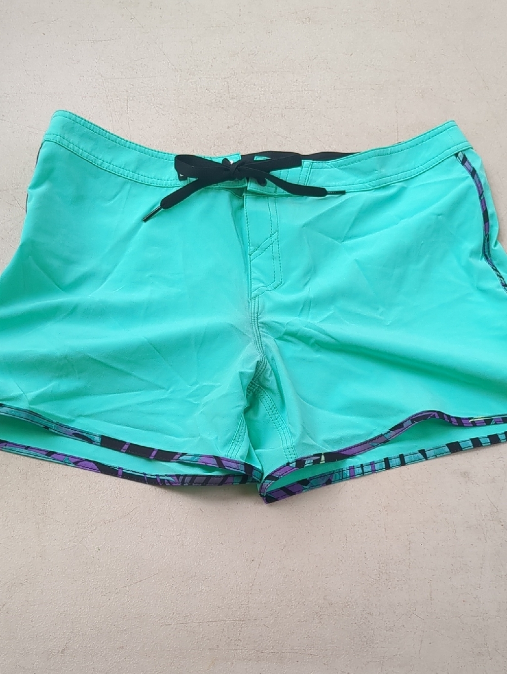 Dakine Teal Swim Shorts with Black Tie and Purple Trim
